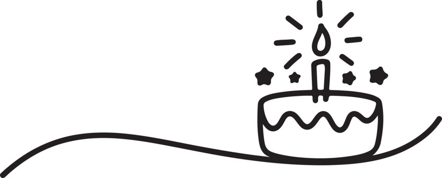 birthday cake icon with candle celebration party line art vector illustration