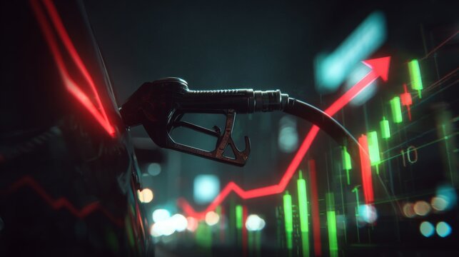 Artistic depiction of increasing energy prices. Financial growth. Subtle symbolism: fuel nozzle with upward arrow shadow. Financial planning. Market analysis.