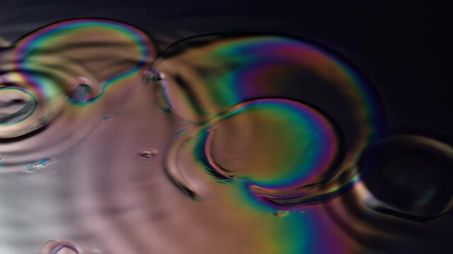 Abstract Swirls of Iridescent Colors on Dark Background Macro View