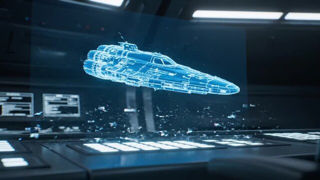 Futuristic spaceship holographic projection.