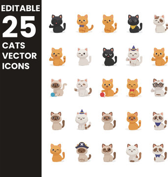 set of 25 vector cat icons