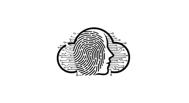 Stylized Human Identity Cloud Logo Vector with Fingerprint and Face ID for Security