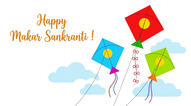 Celebratory Makar Sankranti Kite Flying Festival Joyful Indian Holiday Greeting Card Design