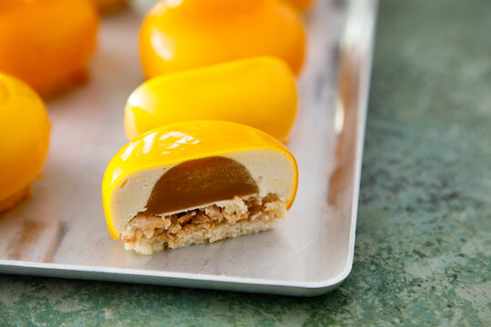 Trendy mousse dessert with mango