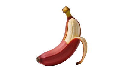 Ripe red banana peel partially separated revealing creamy yellow fruit inside, isolated on transparent background for healthy eating concepts © Agata