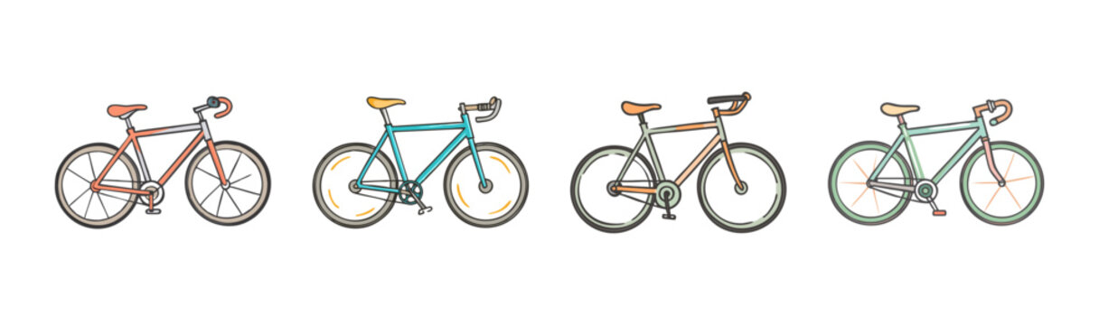 Four sleek doodle-style fixie bikes with fixed gears for urban cycling.