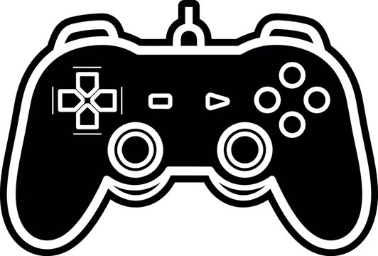 A black and white illustration of a modern video game controller