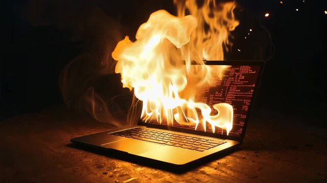 闇の中でパソコンの炎だけが浮かぶネット炎上のシネマ表現