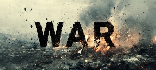 Obraz premium War text with harsh battlefield background. Generative AI technology.