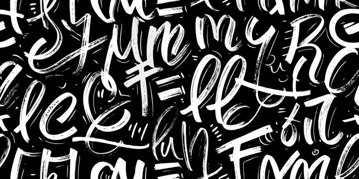 Abstract black and white background featuring chaotic expressive brushstroke lettering