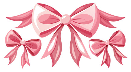 Fototapeta premium Three pink ribbon bows on white background decoration