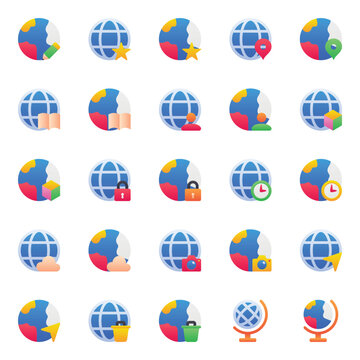 Gradient color icons set for World globe network