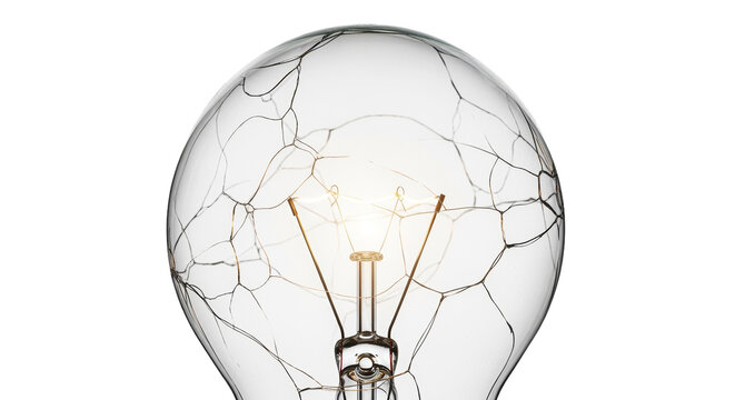 Cracked light bulb close up isolated on transparent background