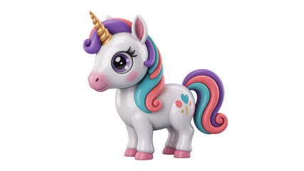 Colorful unicorn with rainbow mane and tail standing gracefully on all fours Vector © MDSOPON