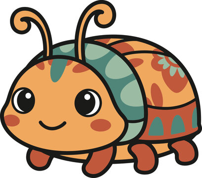 Cartoon Ladybug Insect Smiling Face.