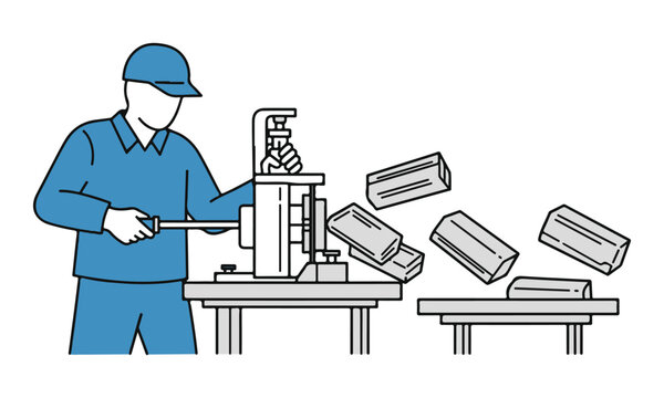 Manual Worker Operating Production Machine in Factory Illustration