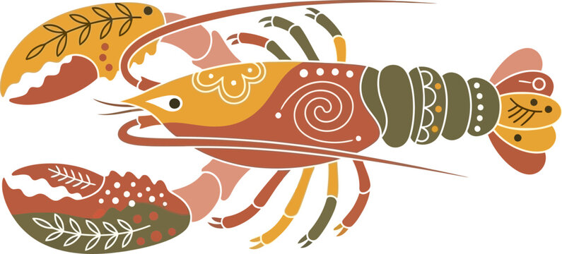 Colorful lobster with decorative patterns.