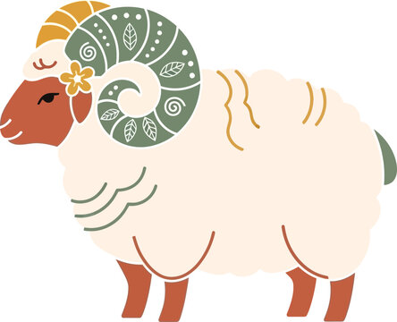 Illustration of a white ram animal.