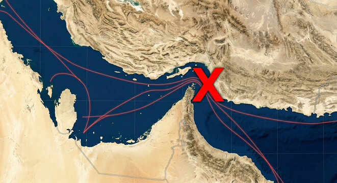 Strait of Hormuz shipping route blockage map