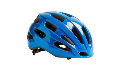 Fototapeta premium Bright blue aerodynamic cycling helmet with multiple ventilation slots and a padded interior, isolated on transparent background for sports marketing