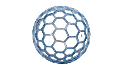 Complex geodesic sphere constructed from interconnected blue hexagons and pentagons, isolated on...