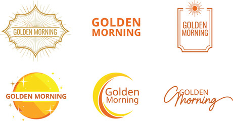 Obraz premium The image showcases various golden morning themed logos and designs including suns crescents and starbursts high quality professional detailed modern elegant stylish clean
