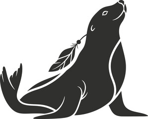 Black Seal Silhouette With Leaf. © Civic