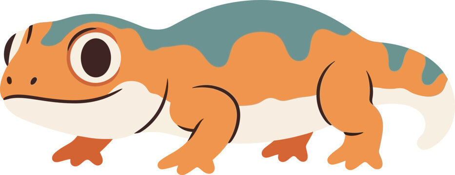 Cartoon orange lizard with blue spots.
