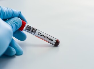 Obraz premium Blood sample tube for cholesterol test analysis.