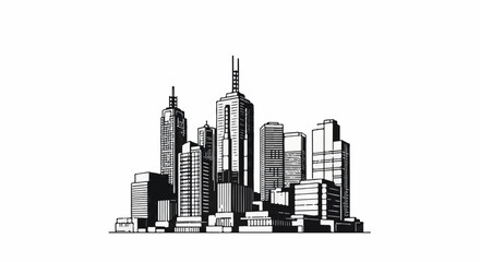 Obraz premium Monochrome sketch of a dense, modern city skyline with diverse skyscrapers