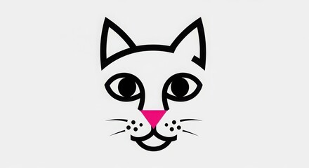 Obraz premium Minimalist Black and White Cat Face Vector Illustration with Pink Nose isolated on Transparent Background