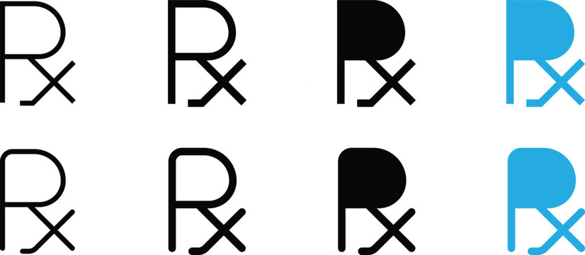 Set of rx prescription symbols in various styles and colors