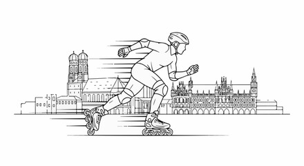 Obraz premium Stylized rollerblader in motion with cityscape in the background