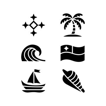 Samoa Flag Day Icon Set in Minimal Vector &ndash; Southern Cross, Coconut Tree, Ocean Wave, Flag, Sailboat, Conch Shell
