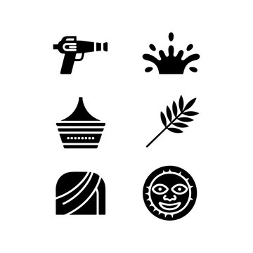 Minimal Thingyan Icons Collection with Water, Thanaka, Palm, Monk Robe, Spirit Mask
