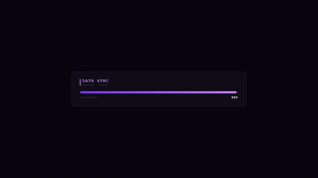 A sleek digital user interface with a vibrant purple progress bar animation, indicating a data send or file transfer process on a dark background, representing digital activity and workflow completion