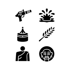 Fototapeta premium Simple Geometric Icons Pack for Thingyan Festival – Water Gun, Splash, Thanaka, Mask 