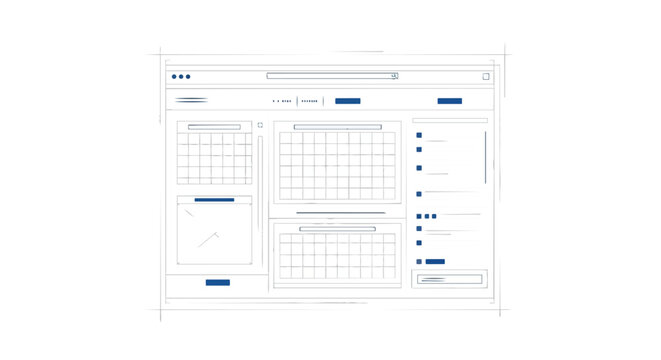 Digital wireframe sketch showcasing a responsive website layout with interactive elements and content modules for seamless user experience design