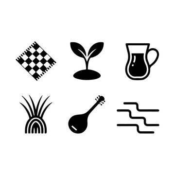 Simple Line Icons Pack for Persian Nature Day &ndash; Sabzeh, Tea, Picnic, Setar Symbols
