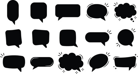 Fototapeta premium A set of black speech bubbles in various shapes and designs on a white background for use in digital communication and design projects
