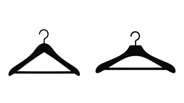 Two black clothes hangers displayed against a white background silhouette