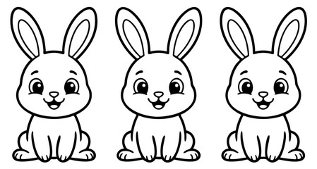 Fototapeta premium Cute hare or rabbit, simple thick lines kids and preschool children cartoon coloring book pages.