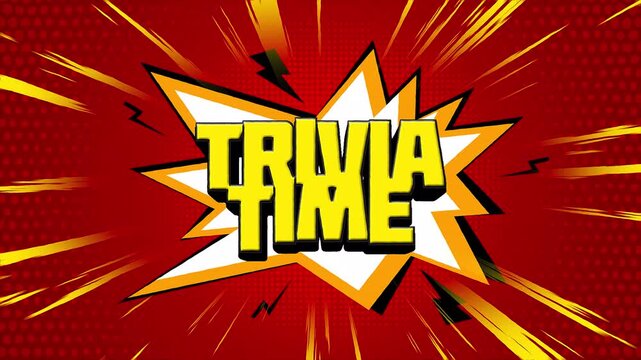 Trivia Time text on vibrant comic cartoon background with playful motion and bold graphics.
