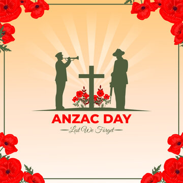 Vector illustration of Anzac Day social media template