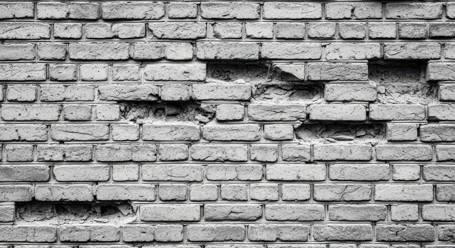 damaged old brick wall with missing bricks