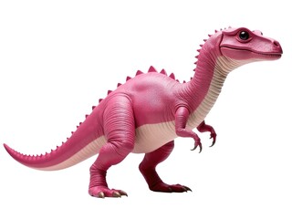 Fototapeta premium A small pink plastic dinosaur standing upright
