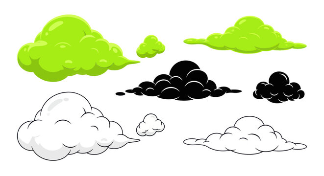 Clouds in different shapes and colors.