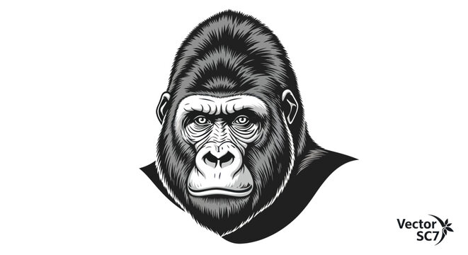 Detailed illustration of a gorilla head.