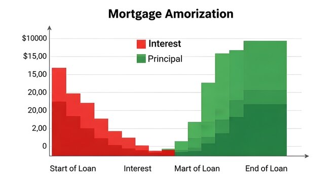 Mortgage amortization schedule illustration isolated on white background