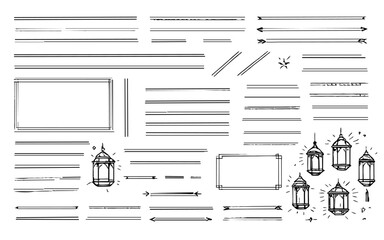 Hand drawn doodle double parallel lines set, fun sketchy ink pen line elements with clean black outlines, expressive vector collection, isolated on white background © Creative Lab